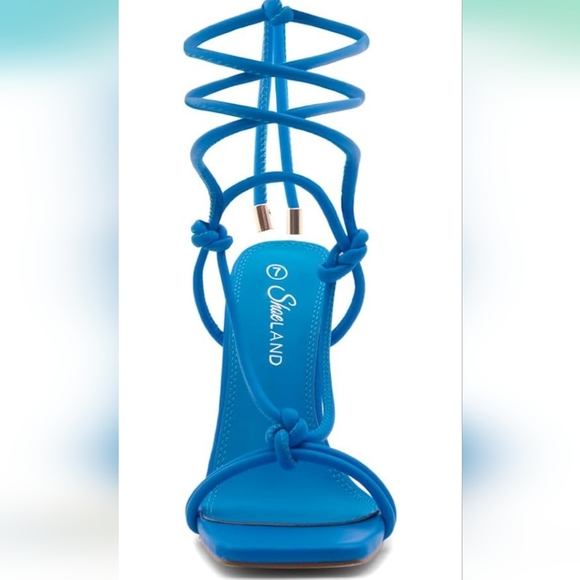 Blue lace-up sandal heels - Picture 3 of 7